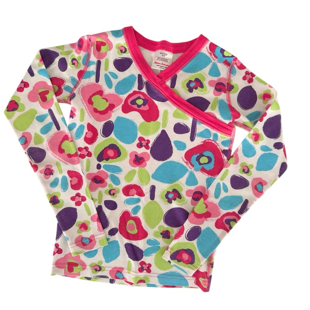 Hanna Andersson Bright Floral Abstract Print Pink Crew Neck Long John Top 140/10